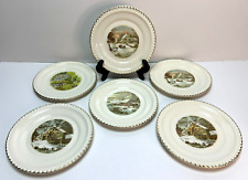 EXCELLENT Six HARKERWARE CURRIER & IVES SCENIC BREAD / DESSERT PLATES Gold Trim picture
