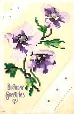 Antique Postcard, Colorful Purple Flowers Share Birthday Greetings, Long Ago* picture