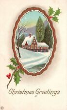 Vintage Postcard 1920's Christmas Greetings Landscape Design Holiday Greeting picture