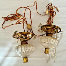 Pair of Antique Bougeoir Glass and Brass Transitional Electric Peg Lamps picture