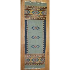 Vintage Zapotec Wool Hand woven Weaving Fringed Rug 30 x 95 picture