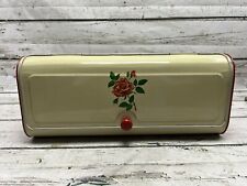 VTG Decoware Red Rose Flower Floral Print Cream Metal Bread Box - Made In USA picture