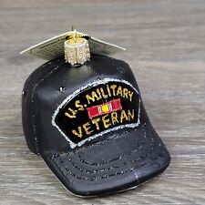 Old World Christmas US Military Veteran Ornament Black Hat Cap Blown Glass picture