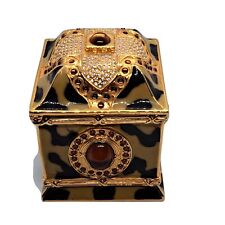 Wendy Reed Leopard Print Trinket Box with pillow Tan Black For Rings Chains picture
