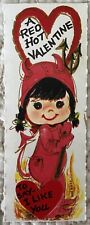 Unused Valentine Girl Devil Red Hot I Like You Vintage Small Greeting Card 1960s picture