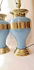 Beautiful Vintage Blue Enamel and Brass Table Lamps, MID CENTURY MODERN - Large picture