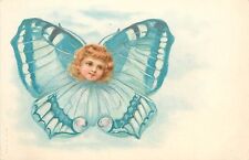 c1905 German Fantasy Art Postcard Girl's Face on Blue Butterfly A & M.B. 104 picture