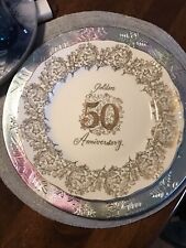 50th Anniversary Plates Norcrest China White With Gold Writing Vintage Design picture