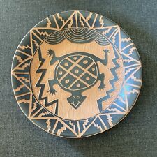Pueblo Pottery Turtle Bowl Tray Etched Signed MSSJS Vintage picture