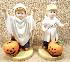 Vintage 1985 Homco Denim Days Halloween Fun Set #1516 Boy & Girls Pumpkin Ghost picture