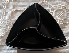 Vtg Mid Century MCM Matte Black Triangle Divided Ceramic Dish Tray Keys Jewelry  picture