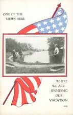 Antique 1920s POSTCARD Fishing -Where we are spending our Vacation - US Vacation picture
