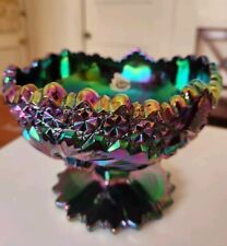 Vintage Fenton Glass Compote Amethyst Purple Carnival Glass Pinwheel 5 1/4