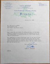 SINCLAIR WALTER 'CLAIR' BURGENER 1968 Autograph Letter-Conressman/Representative picture