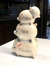 Vintage Ceramaster Piggy Bank “For My Vacation” $ Stacked W/Stopper Yellow Pink picture
