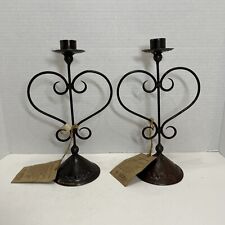 Vtg Pair Of Wrought Metal Taper Candle Holders -Heart Shaped, Boho, Cottagecore picture