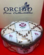 Vintage Orchid Designs Fine Porcelain Floral Pattern hinged Jewlery Trinket Box picture