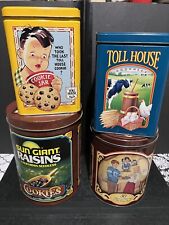 Lot Of 4 Cookie Tins Sun Giant Raisin Toll House Chocolate Chip Tin Cookie Empty picture
