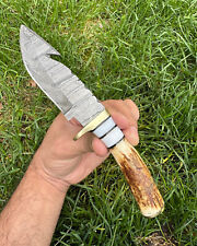 EDC HANDMADE DAMASCUS STEEL SKINNING KNIFE HUNTING SURVIVAL Stag Antler Handle picture