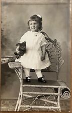 RPPC Sweet Little Girl with Teddy Bear Antique Real Photo Postcard c1910 picture