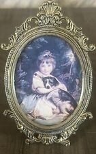 Antique Miniature Ornate Brass Metal Framed Art Photo Miss Jane Bowles & Dog picture