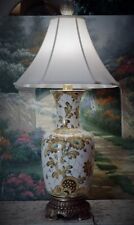 Vintage Italian Marbro Porcelain Table Lamp White Floral Gold Brass Rare Find 34 picture