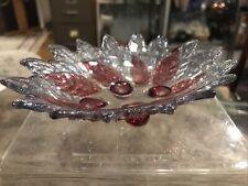 Vintage Antique  Boho  Decor Red Leaf Glass Footed Trinket Candy Soap Dish picture