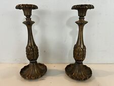 Vintage Pair of Ornate Floral Decorated Bronze Candle Holders picture