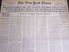 1919 MARCH 5 NEW YORK TIMES - WILSON SAYS HE'LL BRING TREATY BACK - NT 6652 picture