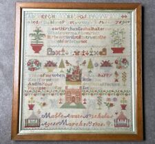 Stunning Antique Edwardian House Sampler Embroidery 1905 26” X 28” picture