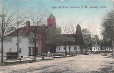 West Lebanon NH~Main Street~Dirt Road~Horse Trough~Churches~1910 Handcolored PC picture