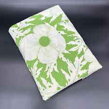 Vintage Flat Sheet Full Sized Green MOD Flowers 1960s Floral Green White Fabric picture