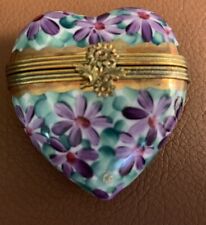 Heart shaped with lilac flowers Rochard Limoges Trinket Box MINT Condition picture