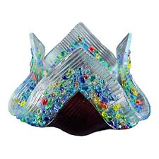 Multicolor Textured Art Glass Handkerchief Bowl Vase Hand Made Confetti Glass picture