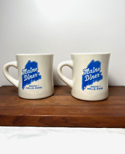 2 Maine Diner Coffee Mugs Restaurant Ware Blue Graphics & Map Wells Maine picture