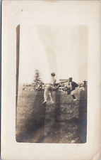RPPC c1910 Playing Baseball Grassy Field Batter Catcher Spectators picture