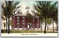 Roseville Illinois~Ornate Belfry w/Widows Walk~Public School~c1915 Postcard picture