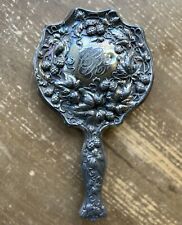 Antique Vintage Ornate Handheld Hand Vanity Mirror Acorns Pinecones Initials CK picture