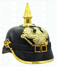 Black Leather Prussian Helmet German Pickelhaube Spiked WWI WWII Helmet LARP picture