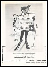 1955 Swiss National Travel Office Skier Reading Ski Map Cartoon Vintage Print Ad picture