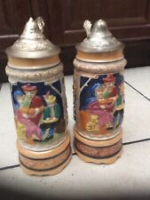 Two Original Embossed Beer Stein Musical picture
