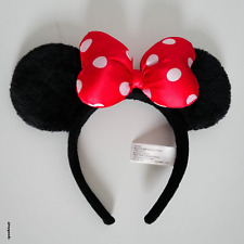 Disney Parks MINNIE MOUSE Ears Plush Black Red Bow Hair Band Headband Authentic picture