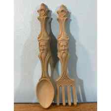 Ceramic Fork And Spoon Wall Art Vintage 70's 14” Tall Hanging Decor Kitchen Home picture