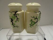 Vintage Moriyama Majolica Green Cherry Blossom Shakers Hand Painted Japan 1930's picture
