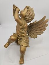 Gold Resin Happy Trumpeting Sitting Angel Cherub w/ Wings Sculpture Renaissance picture