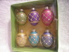 Glass Christmas Ornaments Pier One Imports Set of 6 Egg Shape Rhinestones picture