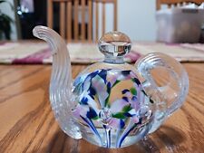 Vintage Art Glass Small Teapot Flora Design Paperweight picture