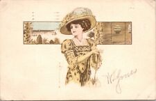C.1909 Artist Signed C Ryan Beautiful Woman Glamour Scenic Inset Postcard 722 picture