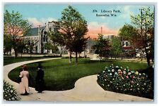 c1910's Library Park Woman Flower Beads Pathway Kenosha Wisconsin WI Postcard picture