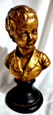 Figurine Statue Bust Boy Gold on Round Base Thanhardt Burger Corp 7128 A/B VTG picture